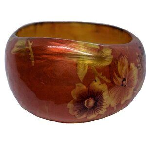 Tropical Floral Statement Lucite Bracelet Red Orange Yellow MCM Vintage